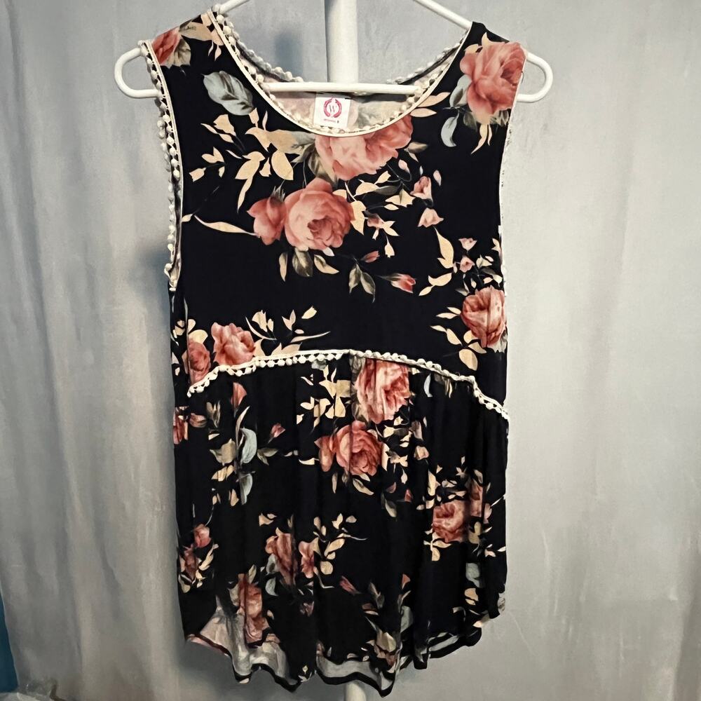 Wanna B Blue Floral Women's Sleeveless Loose Shirt L